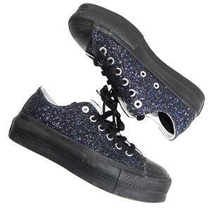 Converse All Star Glitter Platform Low Top Womens Shoes Black Sparkle Sz 7